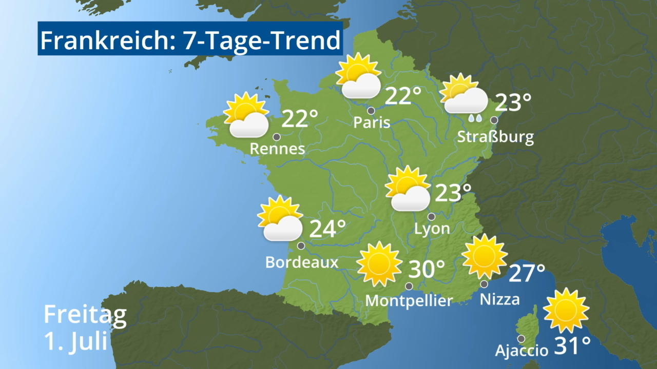 Video 7-Tage-Trend: Paris, Straßburg, Nizza, Korsika Frankreich: Wie wird das Wetter?