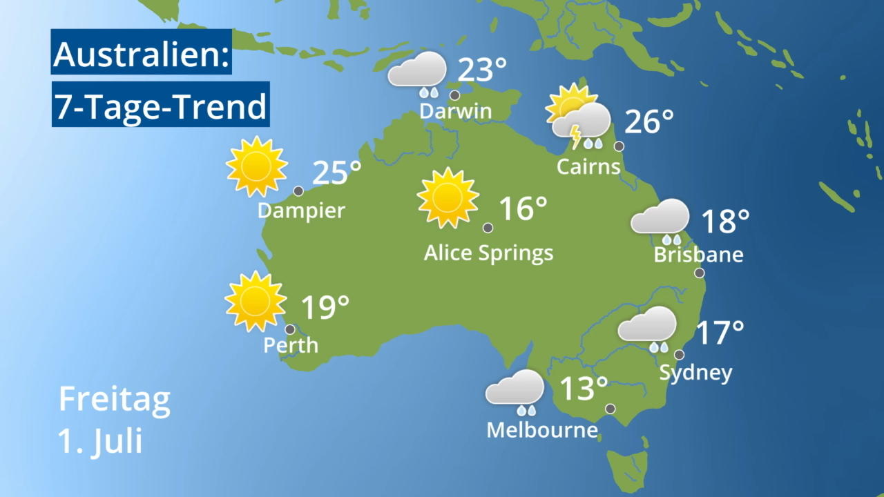 Video 7-Tage-Trend: Sydney, Melbourne, Perth Australien: Wie wird das Wetter?