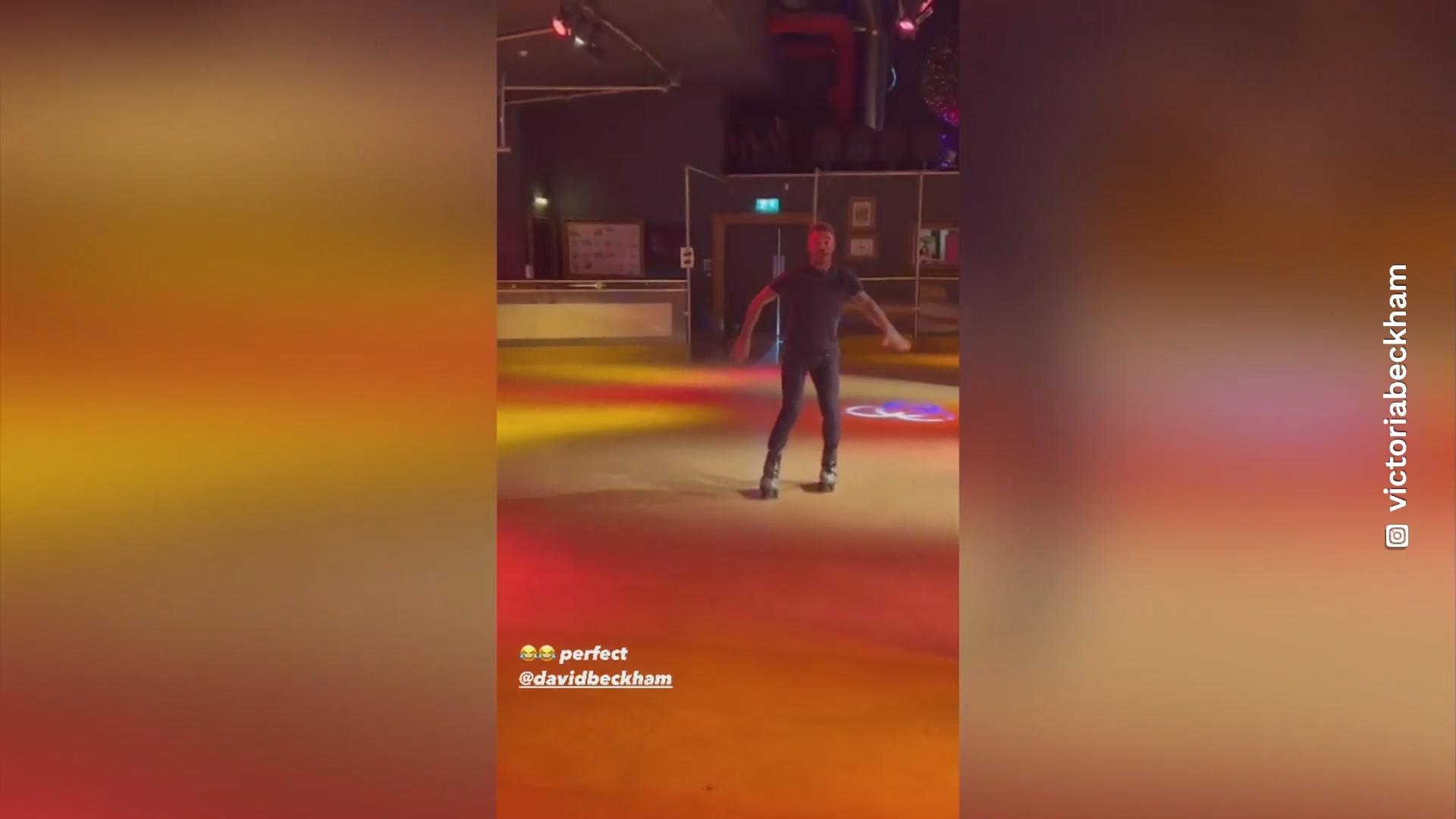 David Beckham trains on roller skates Victoria films everything