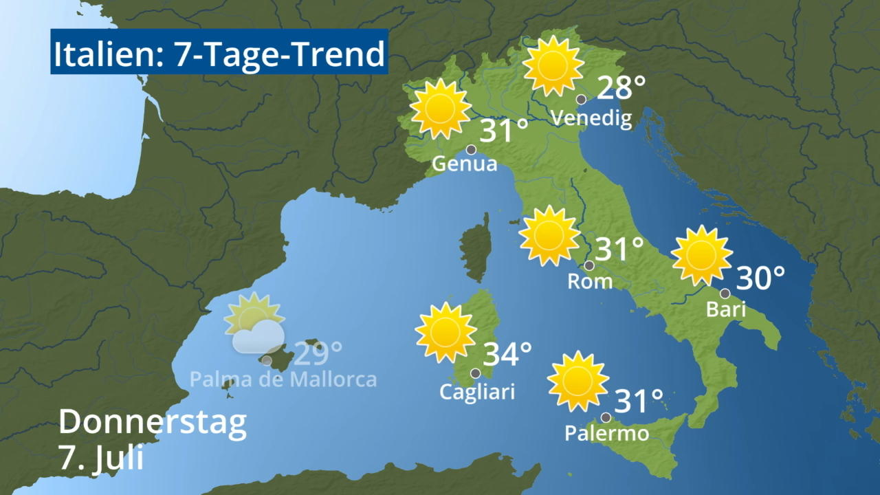 Video 7-Tage-Trend: Rom, Venedig, Sizilien, Sardinien Italien: Wie wird das Wetter?