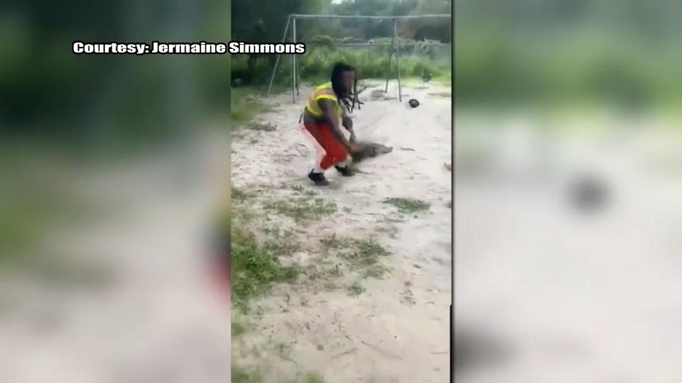 Mann zieht Alligator von Spielplatz Verirrt!