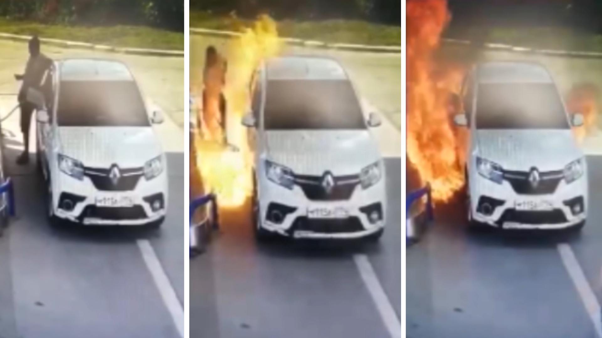 Mann zündet Zigarette an Tankstelle an - und fängt Feuer! Wie dämlich kann man sein?!