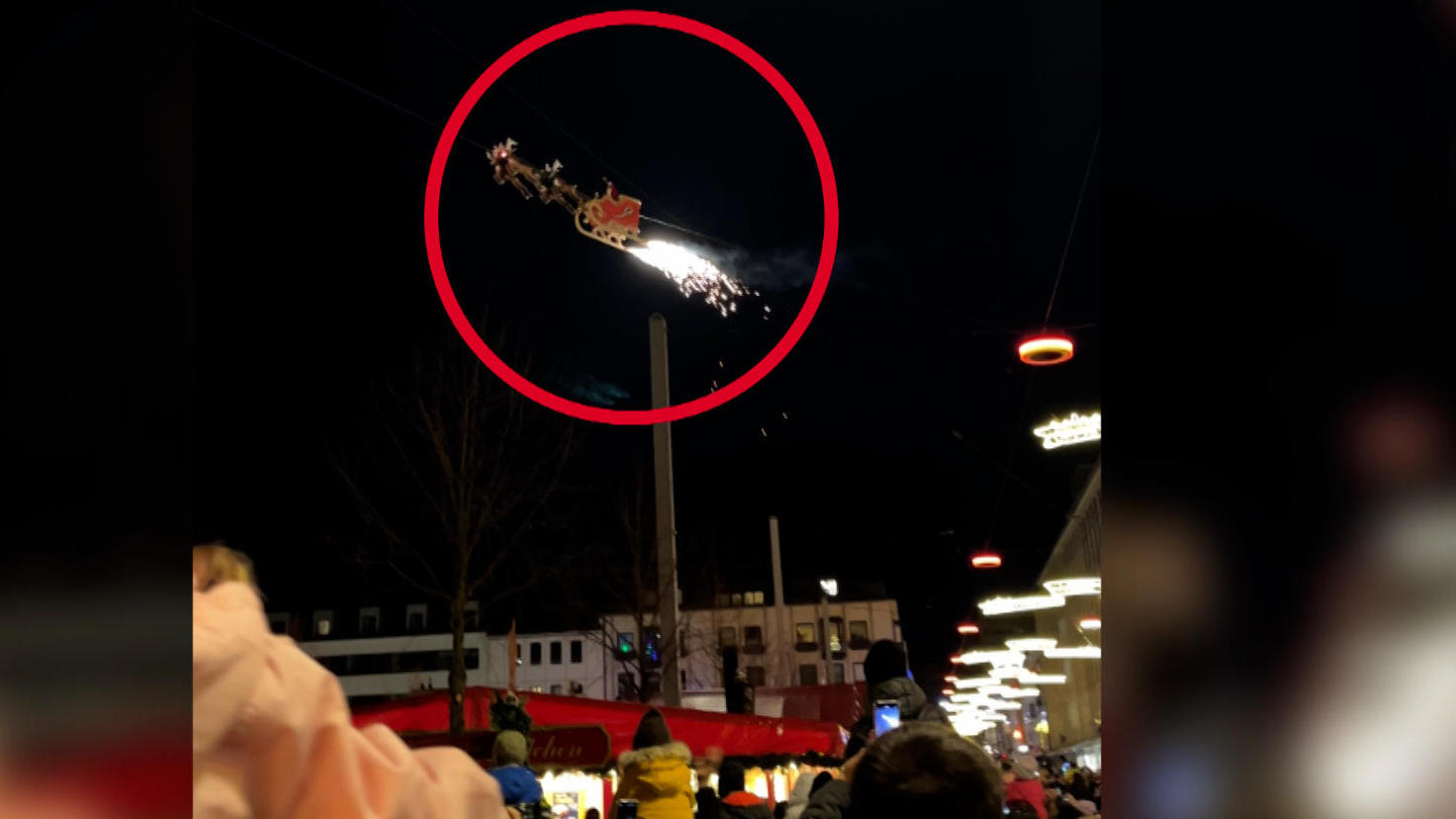 In Kassel fliegt Santa über den Weihnachtsmarkt! Festliche Showeinlage
