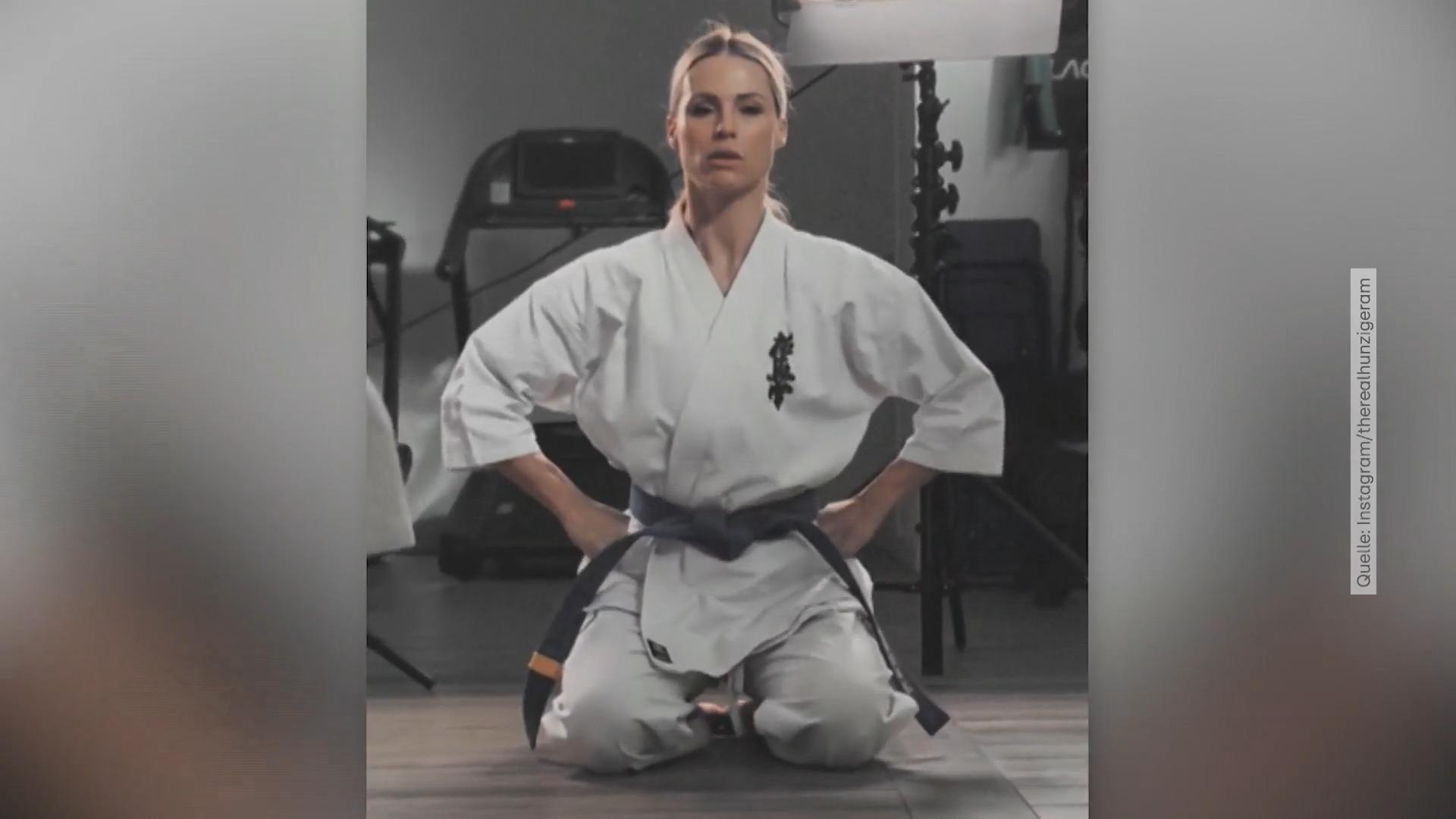 Michelle Hunziker kann auch Karate Knallharte Bald-Oma