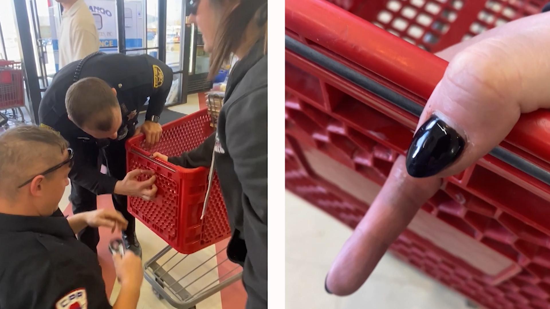 Finger-Fiasko! Frau steckt im Einkaufswagen fest Peinliche Aktion im Supermarkt