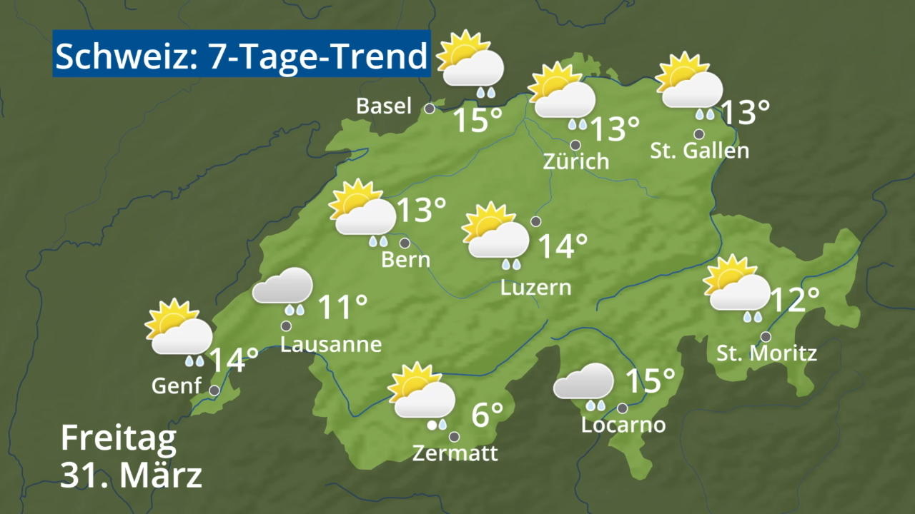Video 7-Tage-Trend: Bern, Basel, Genf, Zürich Schweiz: Wie wird das Wetter?