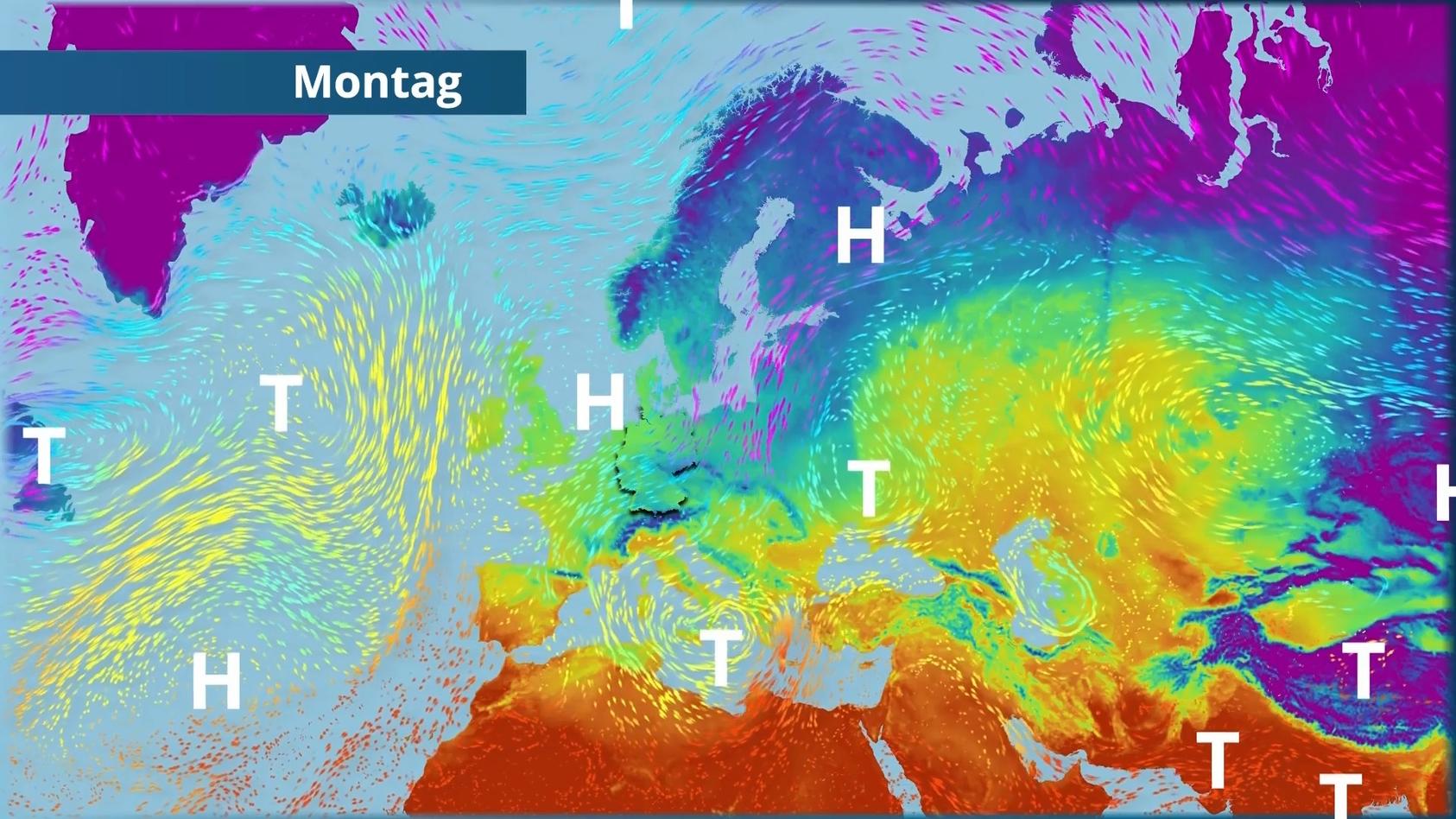 Der Strömungsfilm für Europa für 5 Tage Kalte Luft aus Nordost unter Hochdruck