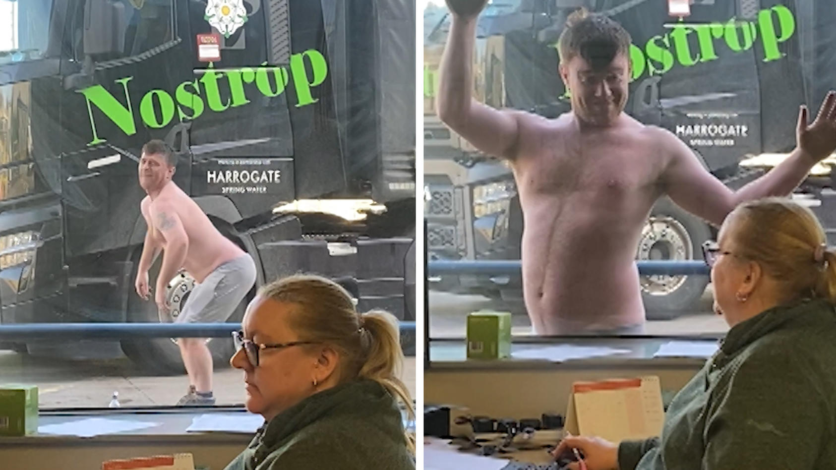 LKW-Fahrer legt sexy Striptease vor Bürofenster hin Magic Mike lässt grüßen...