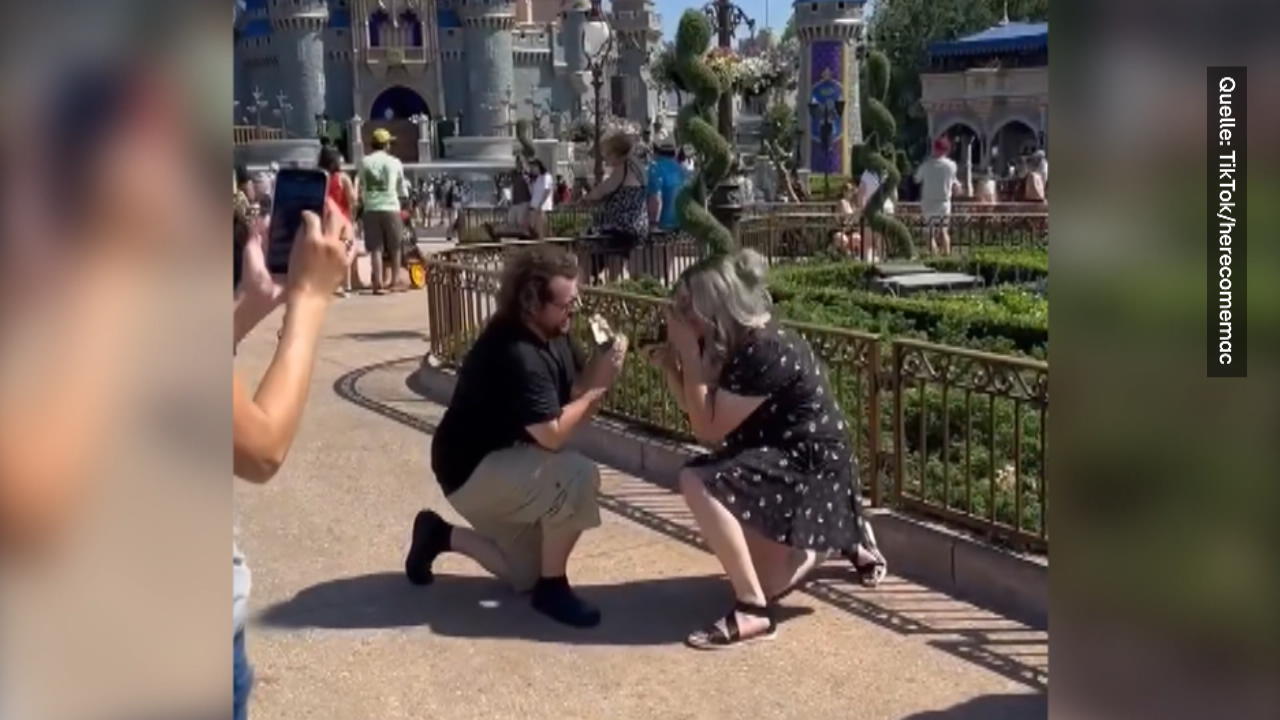 Paar macht sich gleichzeitig Antrag im Disneyland Sie hatten die gleiche Idee!