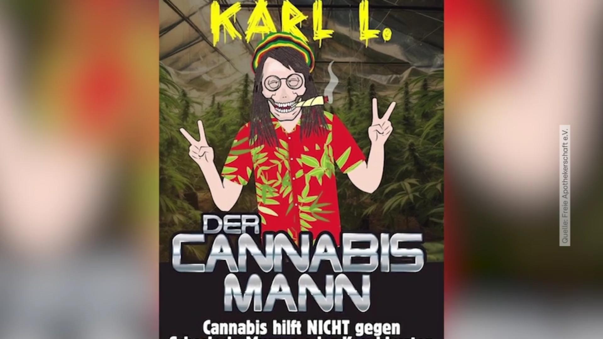 Apotheker-Protest mit Plakat Cannabis-Karl