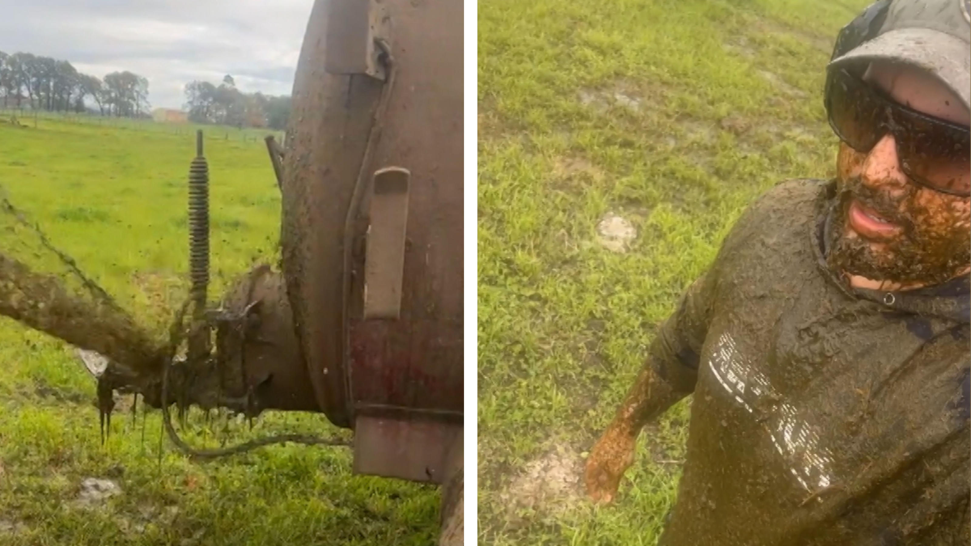 Hari yang benar-benar sial!  Pipa pecah saat petani sedang memupuk ladang, menutupi kepala sampai ujung kaki dengan kotoran sapi