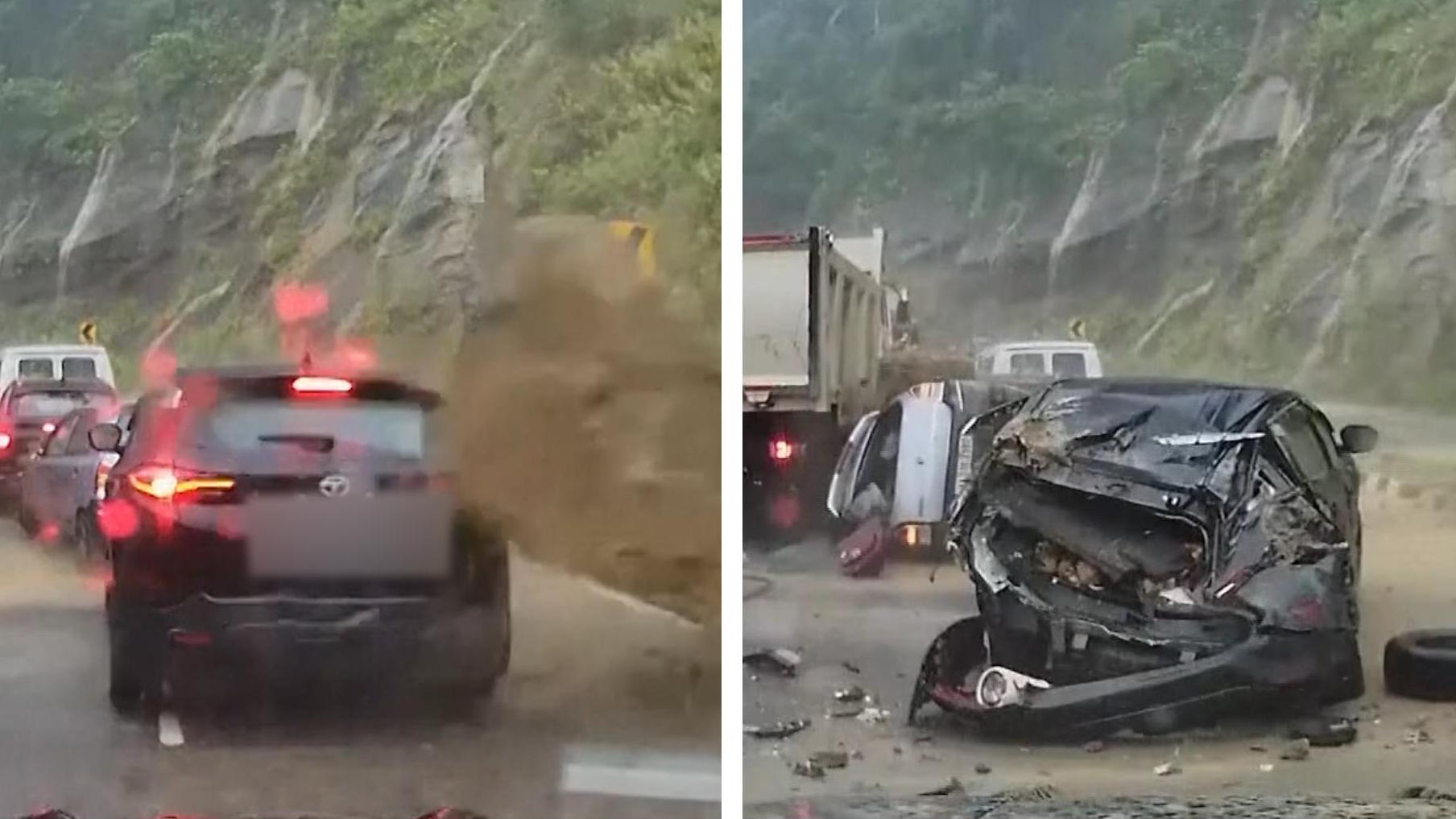 Plötzlich zerquetschen Felsen Autos wie Cola-Dosen Familie überlebt unverletzt!