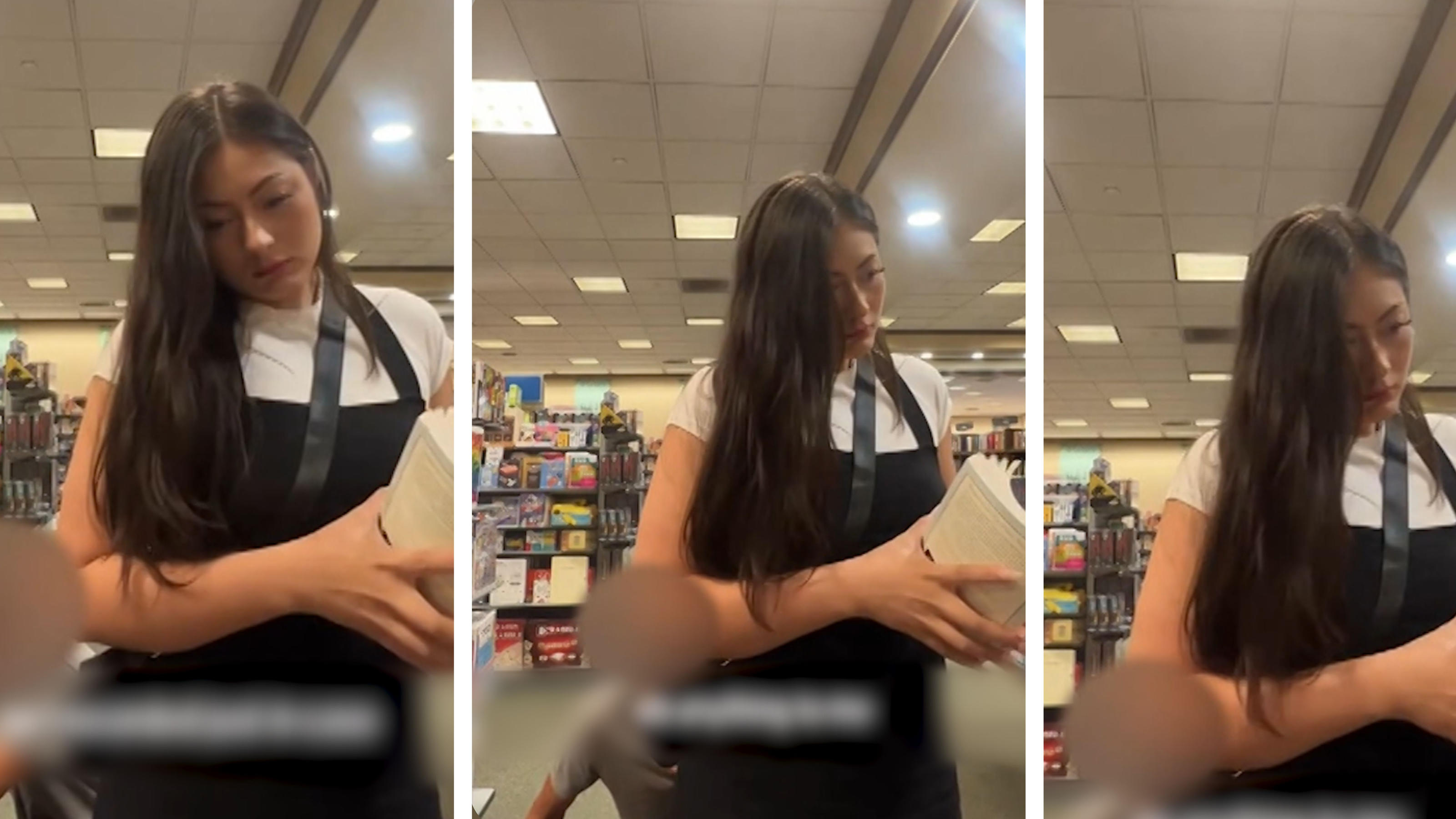 Un hombre acercándose sigilosamente a una mujer en una librería ¿le huele el culo?