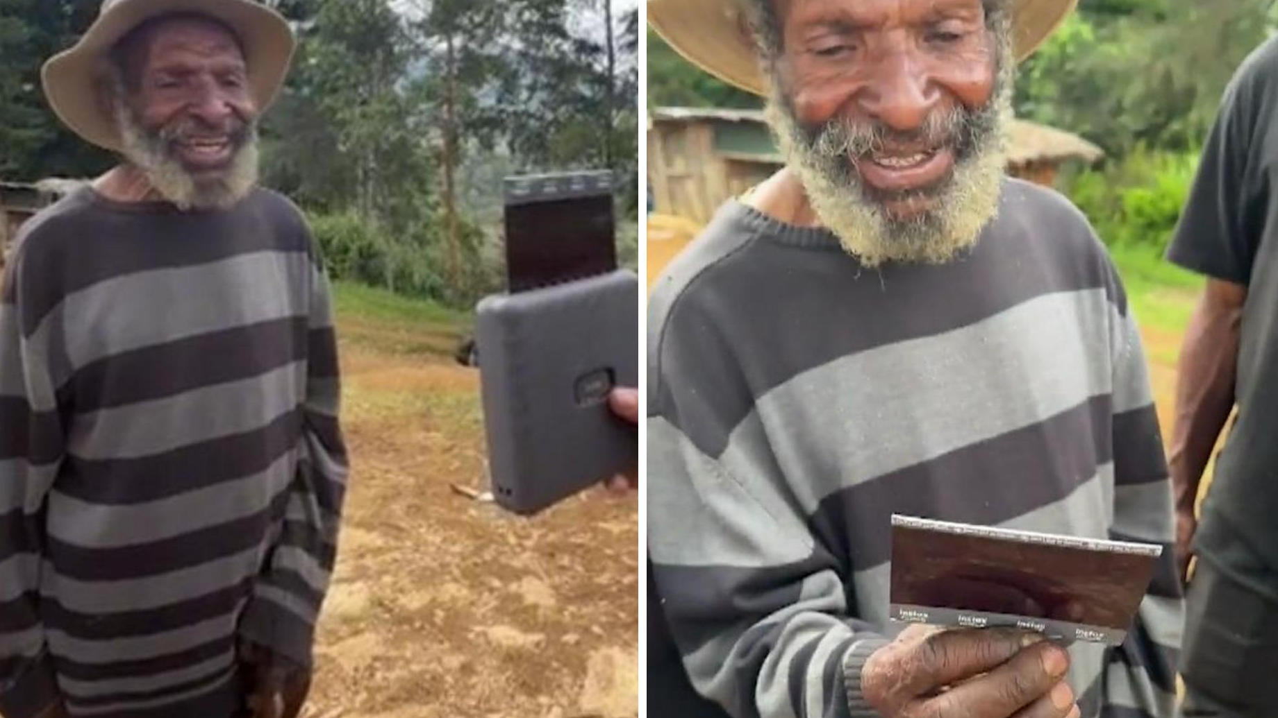Seorang pria dari Papua Nugini melihat Polaroid untuk pertama kalinya!  Sihir apa ini?!