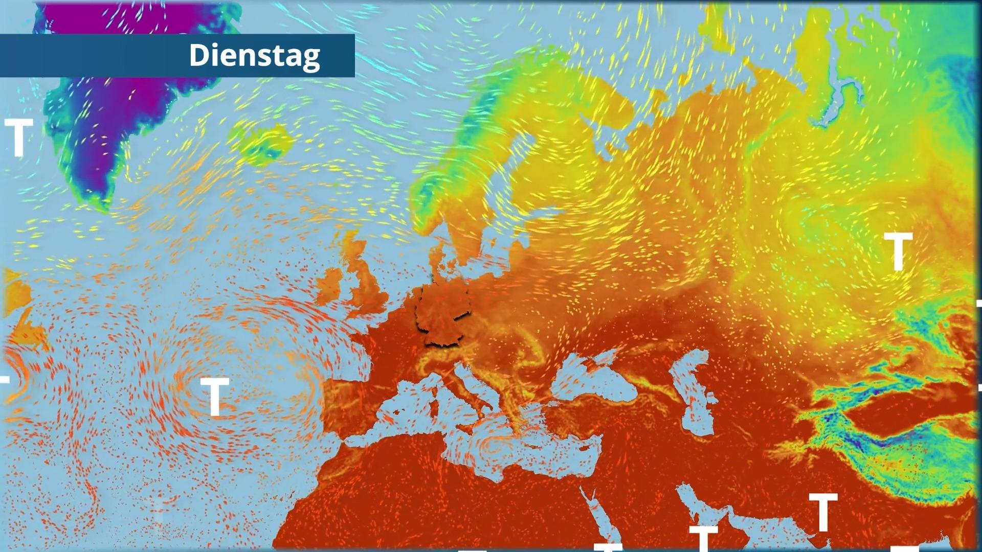 Der Strömungsfilm für Europa für 5 Tage Hoch über Deutschland wird schwächer