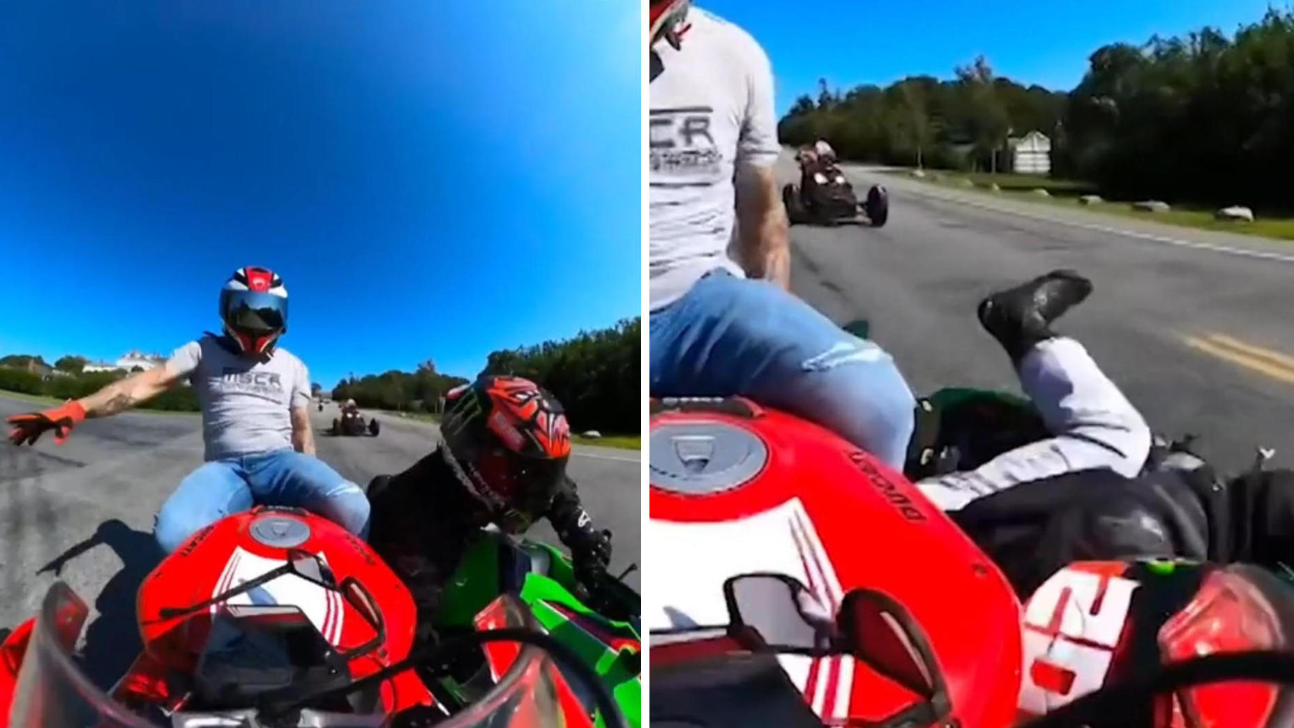 Motorradfahrer fällt bei Crash nur knapp an Rädern vorbei Zentimeter retten ihm das Leben!