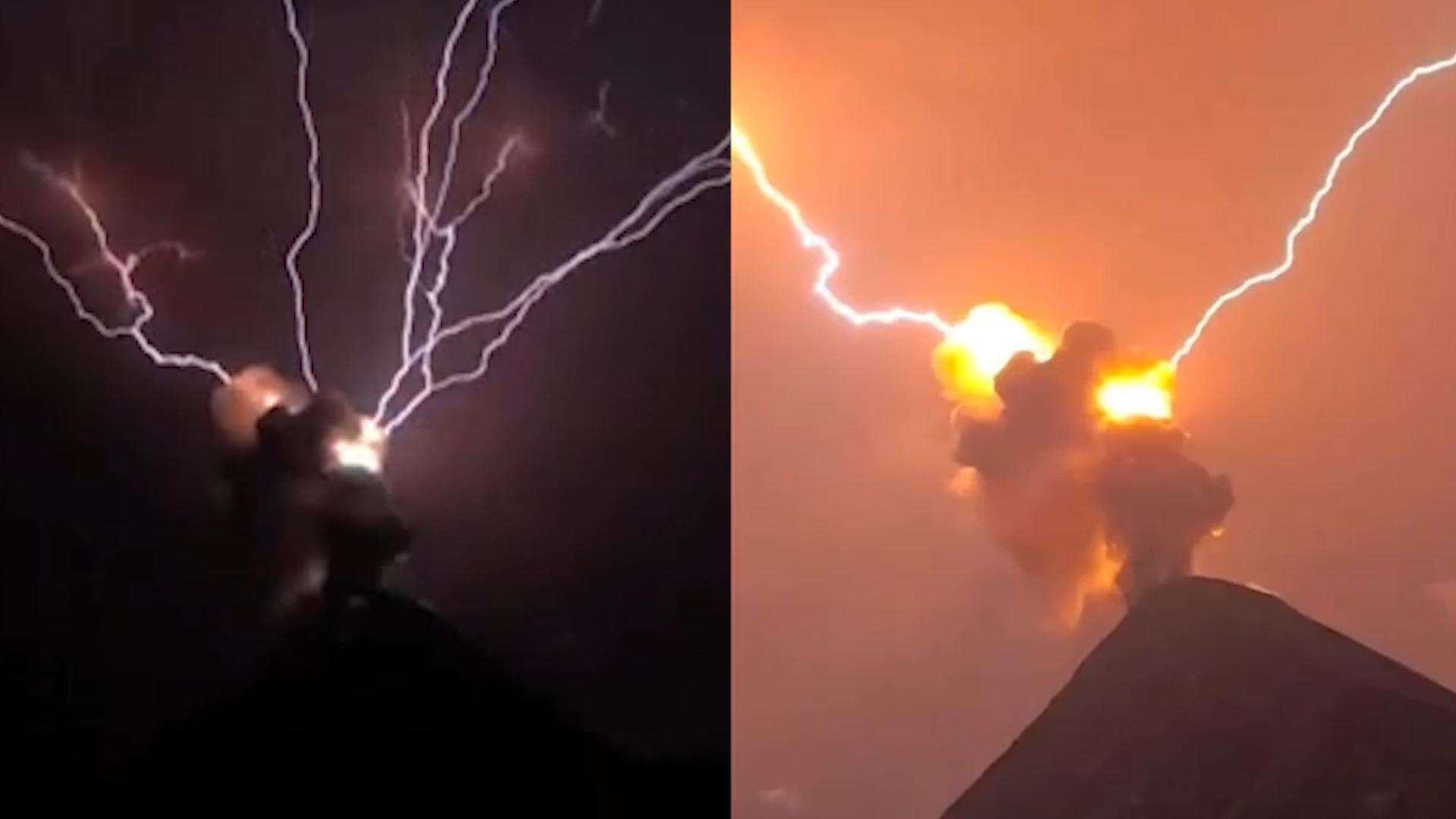 Spektakulärer Moment! Blitz schlägt in Vulkan ein Atemberaubende Aufnahme in Guatemala