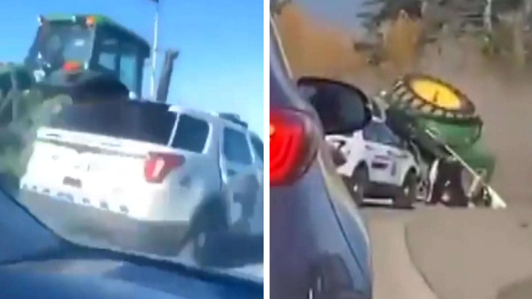 Polizei vs. Traktor: Verfolgungsjagd endet mit Crash Traktor kippt um
