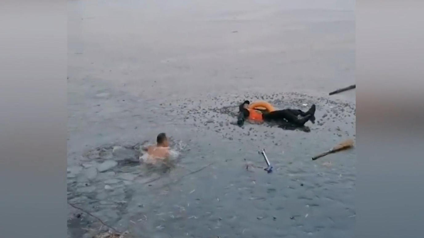 A taxi driver saves a man from a frozen lake and he desperately screams for help!