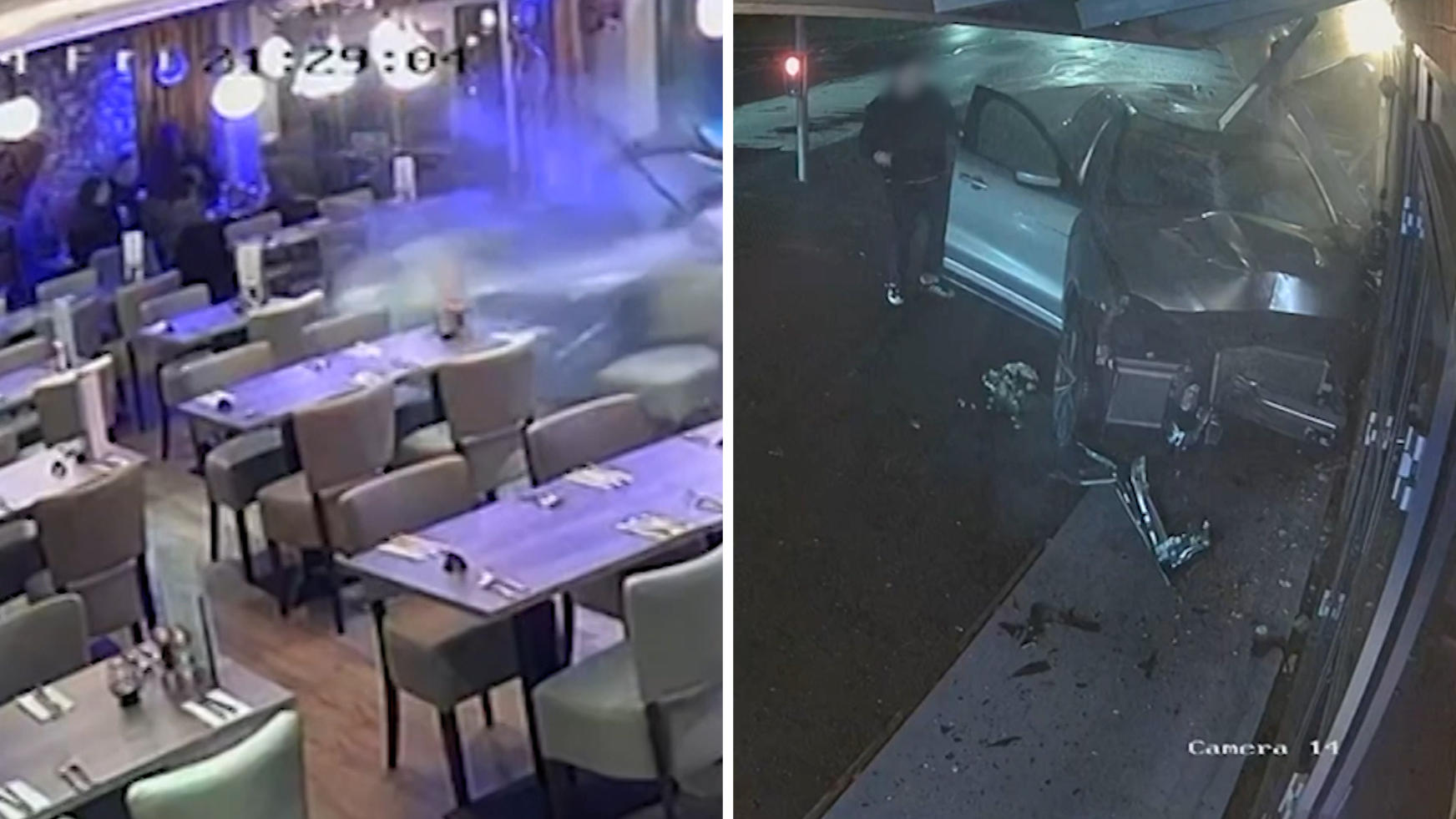 Un guidatore ubriaco si schianta contro un ristorante e gli ospiti evitano miracolosamente il disastro!