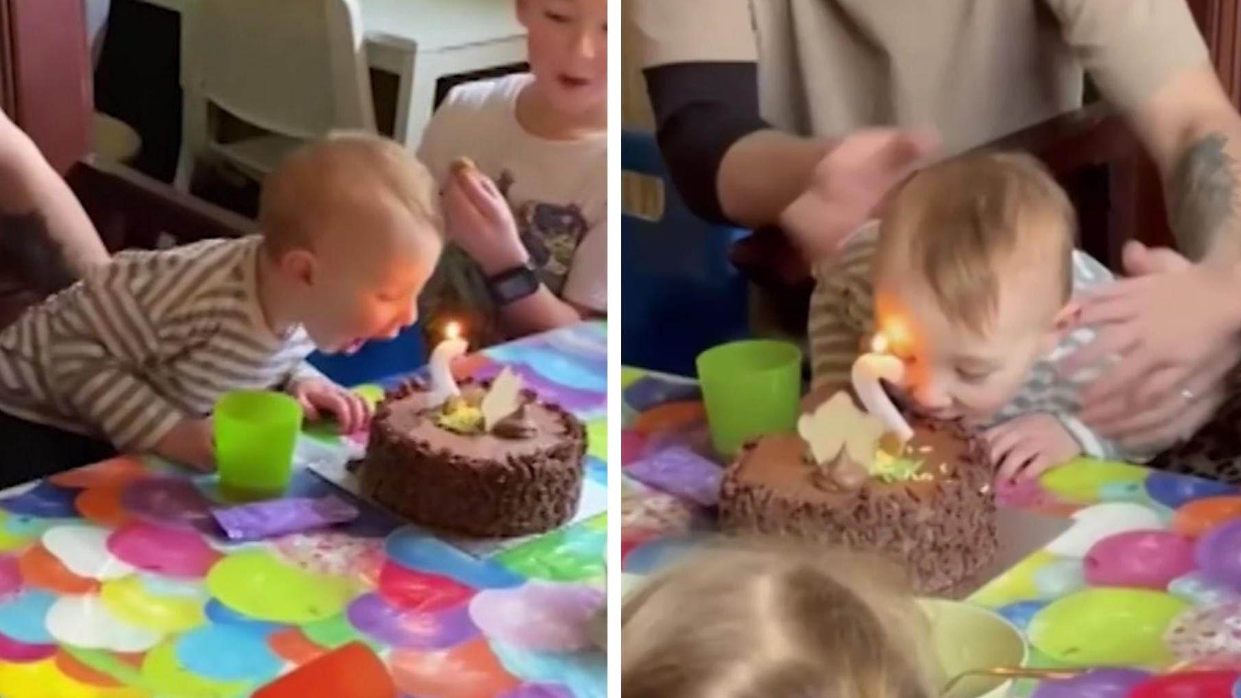 Kleinkind freut sich etwas ZU sehr über Geburtstagskuchen Da brennt fast die Baby-Braue!
