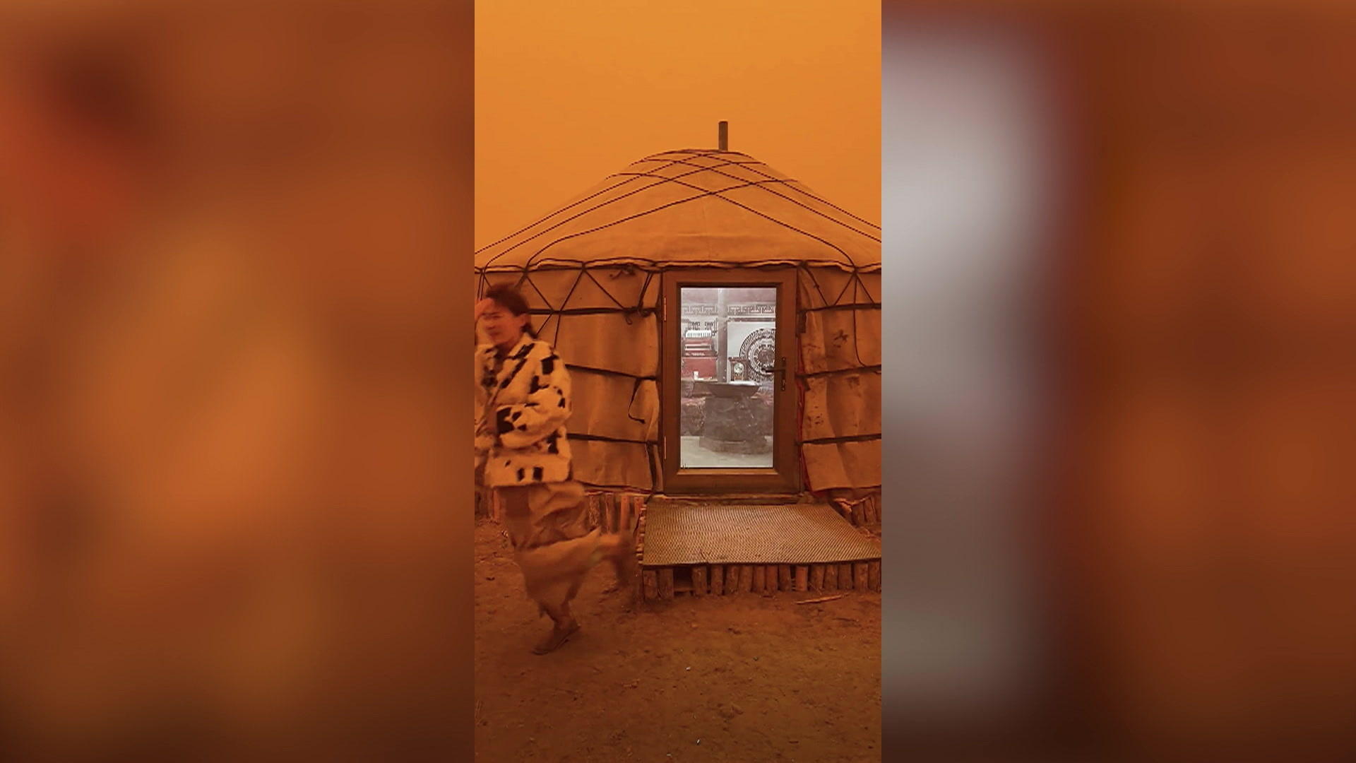 Sandsturm in der Mongolei verhindert die Sicht 100 km/h Windgeschwindigkeit