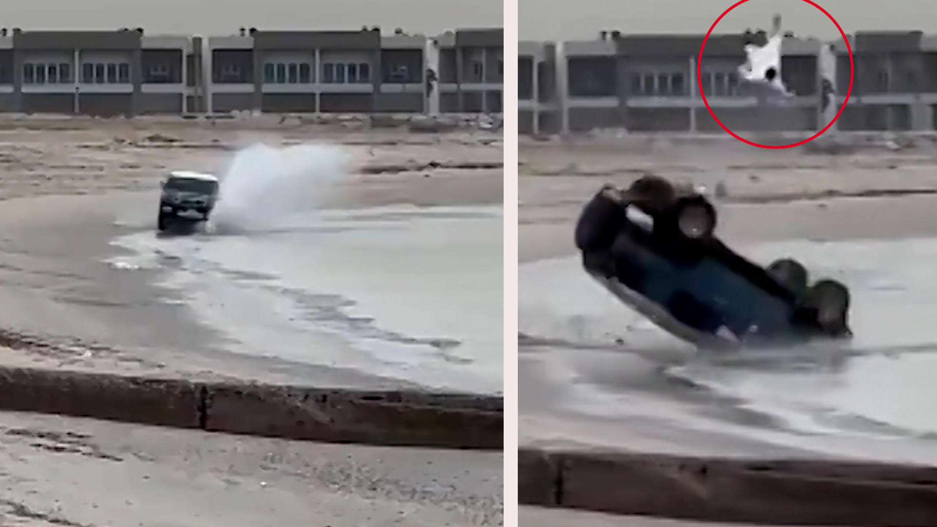 Vuelco del SUV: el conductor sale volando por la ventana y pierde el control durante un viaje loco por la playa