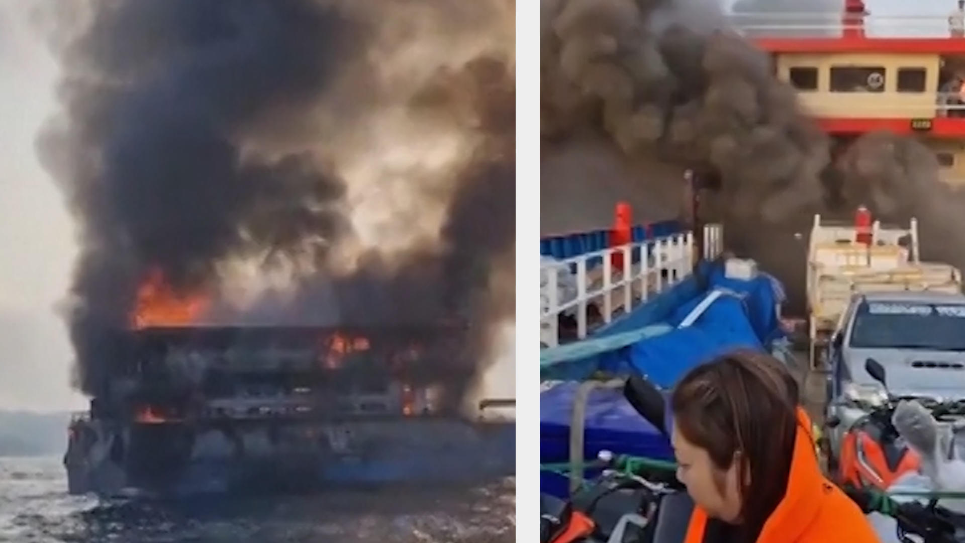 Fähre geht in Flammen auf - Touristen springen von Bord! Horror in Thailand