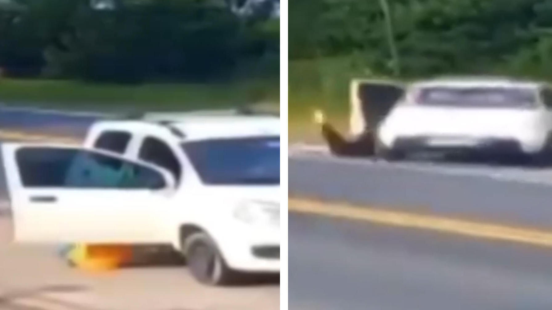 L'uomo che è saltato dall'auto in movimento - la donna dietro di loro è arrabbiata!