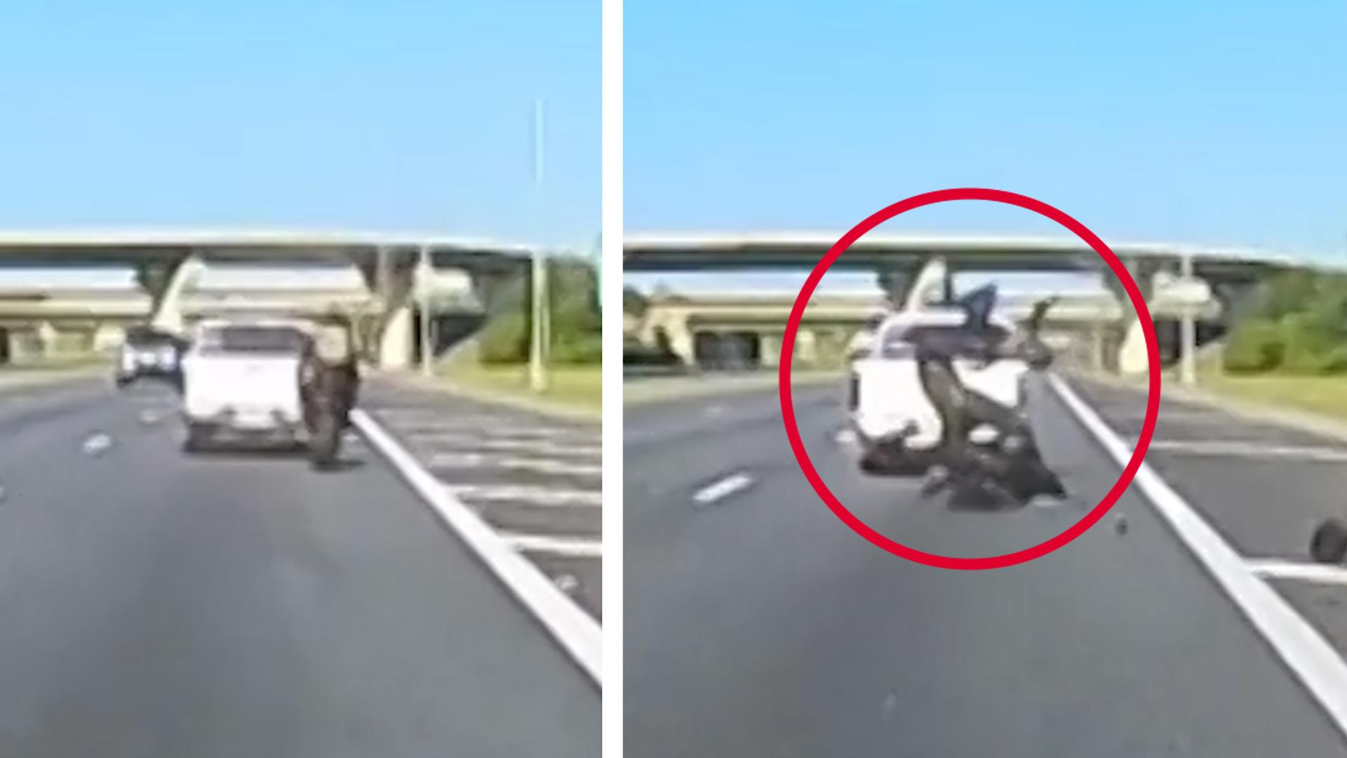Motorradfahrer stürzt in Pickup-Truck mit 144 km/h auf Autobahn ab. Das kostet ihn fast das Leben!